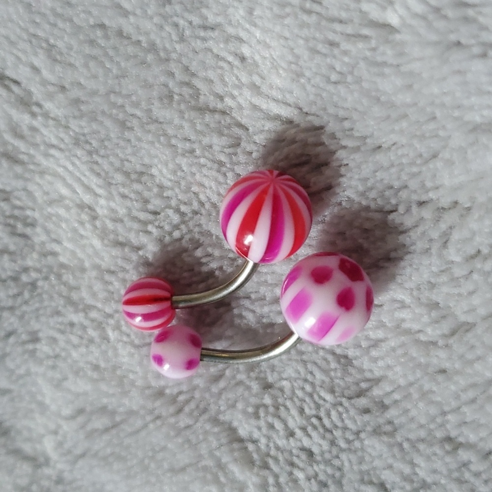 Set of 2 plastic and surgical steel pink, purple and white navel belly rings